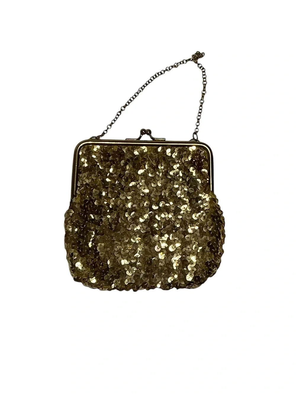 No Brand Vintage Gold Sequin Evening Wristlet Clutch with Chain Strap
